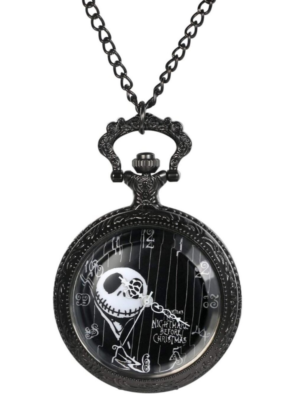 Unisex Black Analog Christmas Antique Quartz Pendant Chain Necklace Pocket Watch